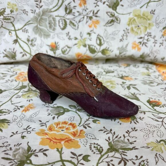 Vintage 1990s Clay Resin Brown Womens Victorian Shoe Sculpture Figurine Weight - Picture 3 of 6